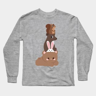 Teddy Bear Rabbit Bear Squirrel Stack Funny Long Sleeve T-Shirt